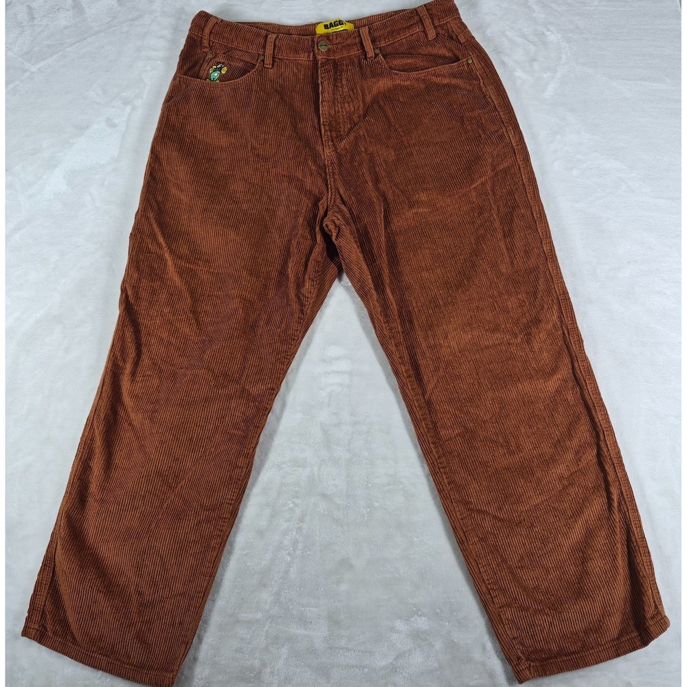 Butter Goods Corduroy Pants Men's 36x29 Brown Very Baggy Fit Embroidered Cymbals